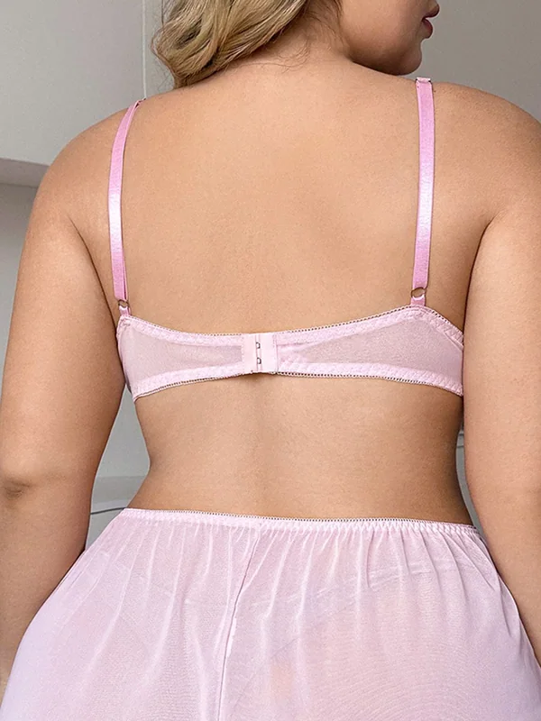 Floral Embroidered Mesh Bralette, Pink, model, back