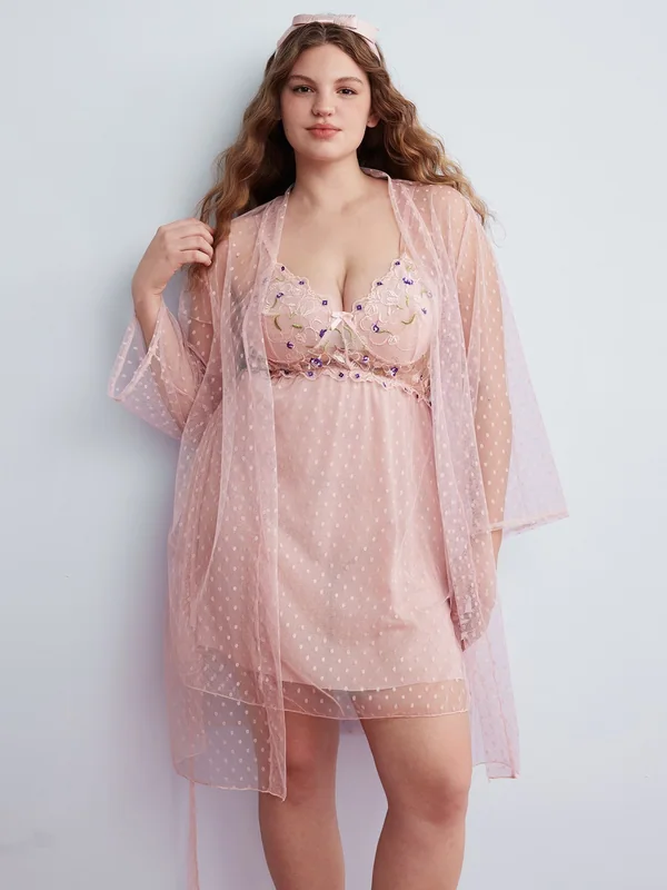 Embroidered Mesh Babydoll in Pink