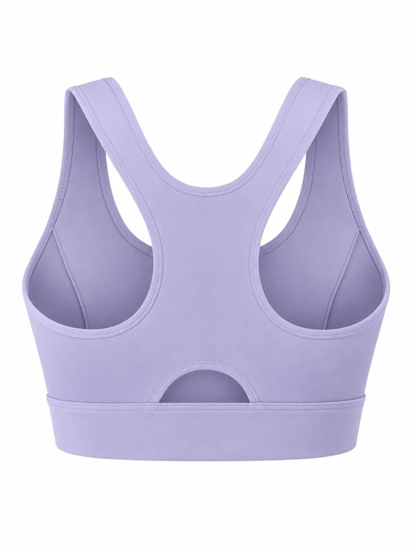 Zip-Front Racerback Sports Bra, Lavender, studio, back