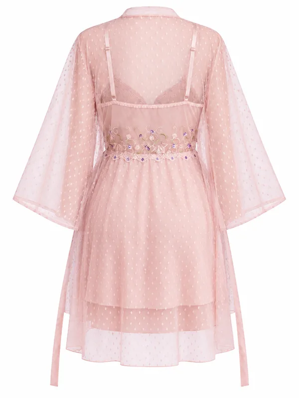 Embroidered Mesh Babydoll, Pink, studio, back