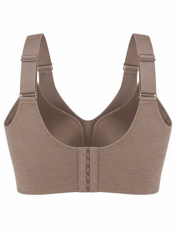 Ribbed V-Neck Wireless Bra, Mocha, studio, back