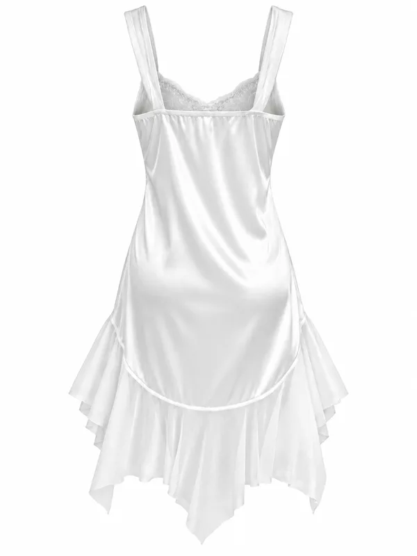 Lace-Trim Satin Slip, White, studio, back