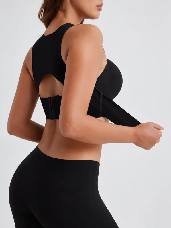 Back-Support Front-Closure Bra, Black, model, back