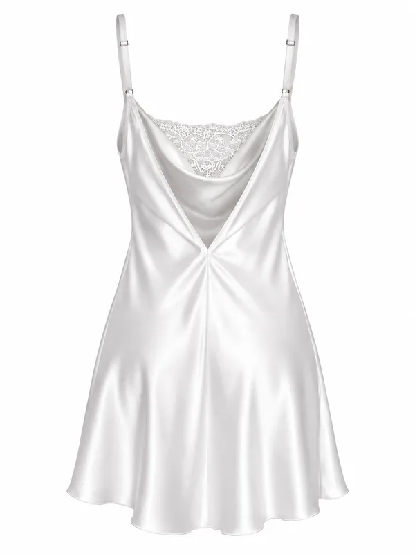 Lace-Trim Satin Mini Slip, White, studio, back