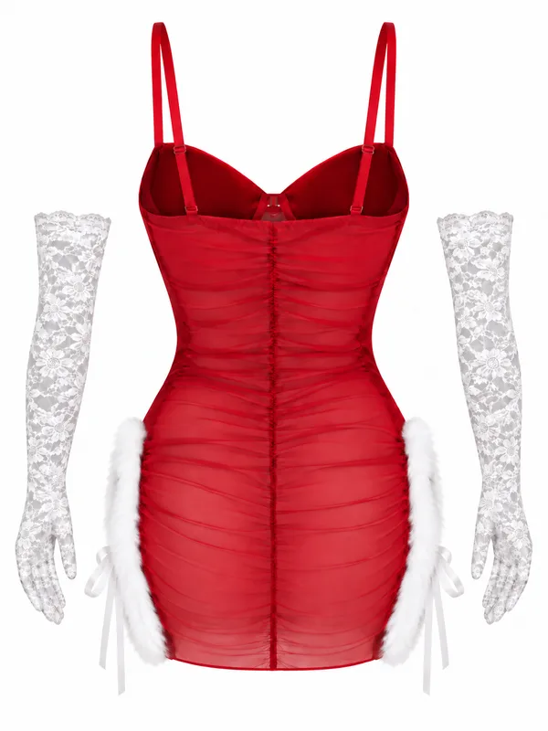 Lace-Up Velvet Mesh Slip, Burgundy, studio, back
