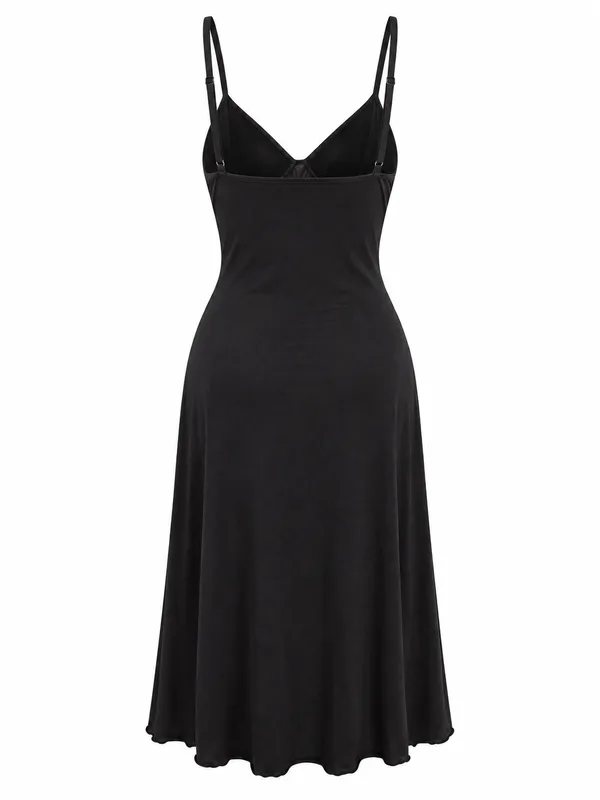 Mesh Cutout Midi Slip, Black, studio, back