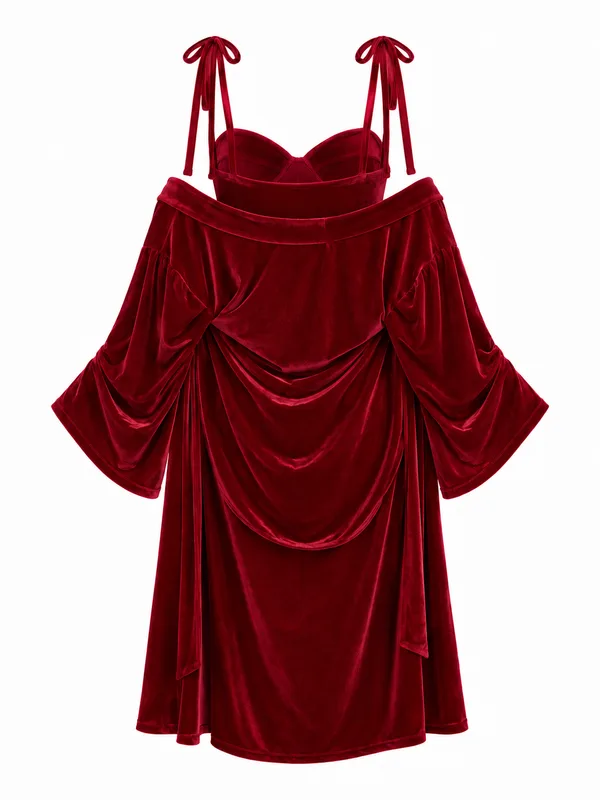 Velvet Tie-Front Babydoll, Burgundy, studio, back