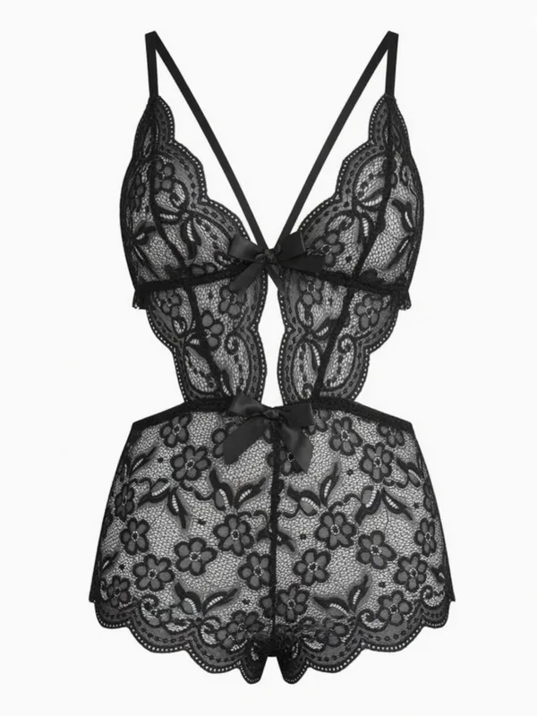 Floral Lace Teddy in Black