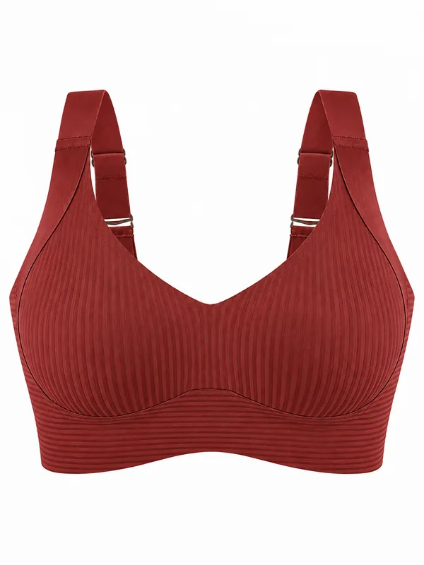 Ribbed V-Neck Wireless Bra, Angora Red, studio, front