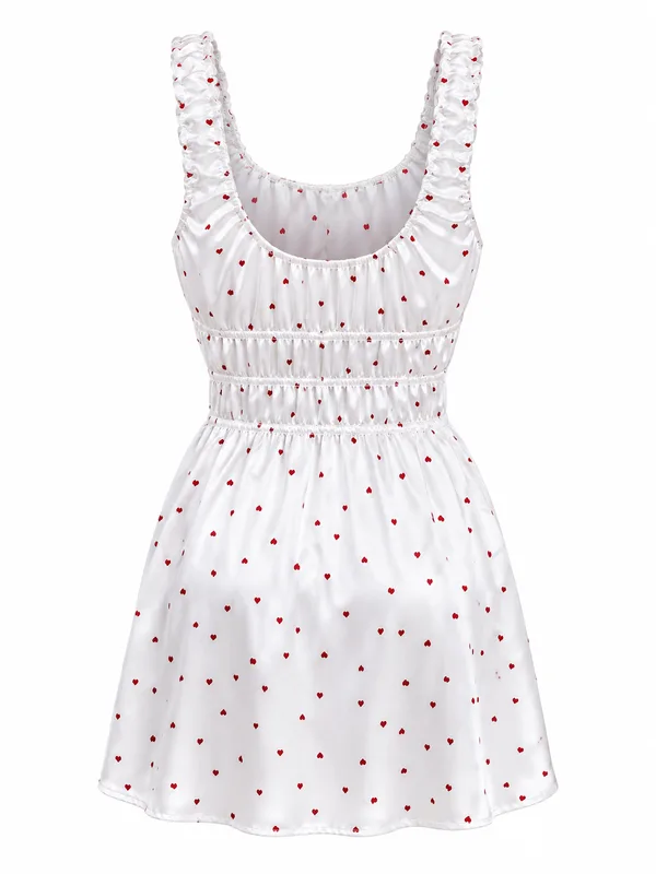 Satin Heart-Print Slip, White, studio, back