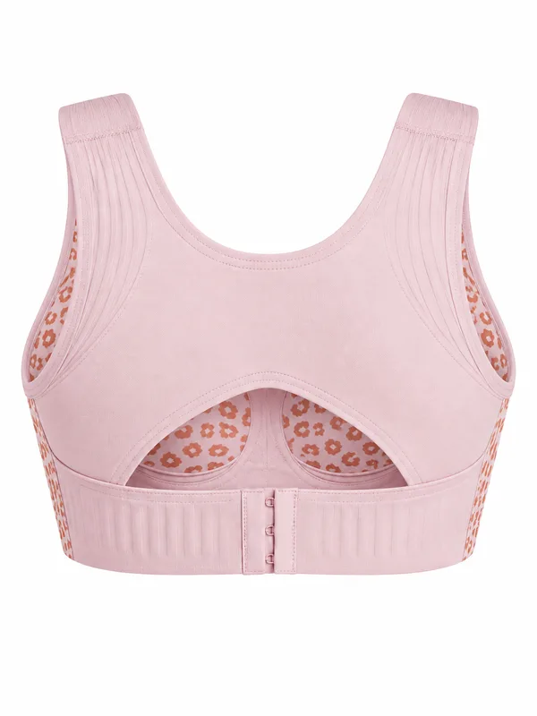 Back-Support Front-Closure Bra, Pink Leopard, studio, back