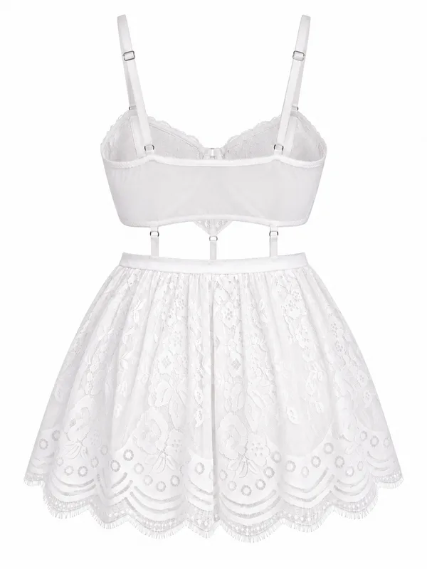 Lace Cutout Strappy Babydoll, White, studio, back