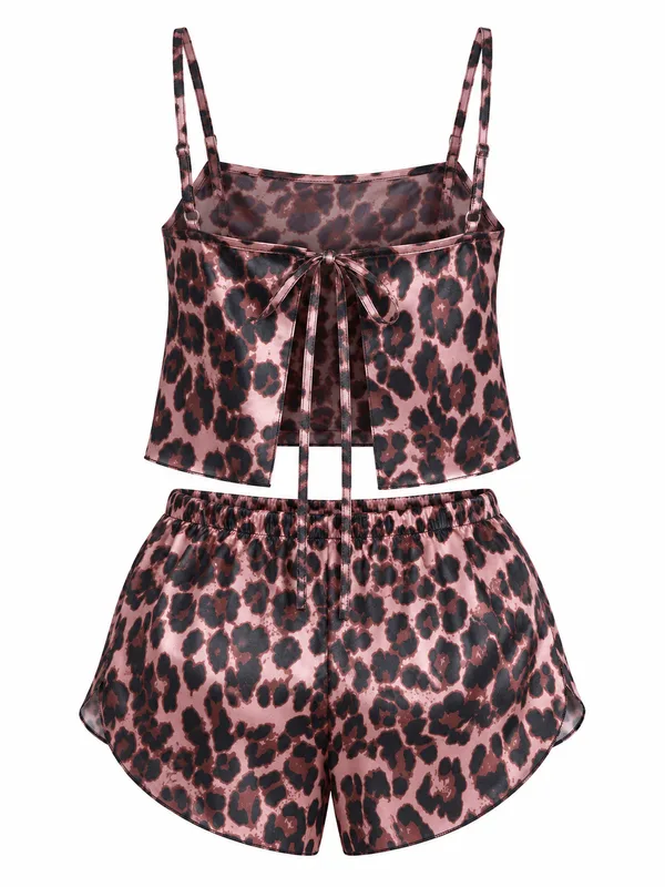 Leopard Print Satin Cami and Shorts, Leopard Print, studio, back