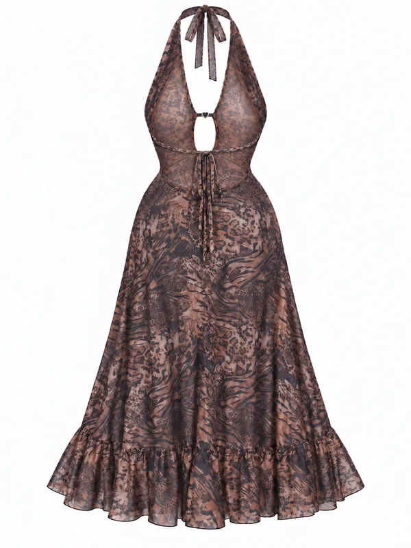 Leopard Print Mesh Halter Slip, Leopard Print, studio, back