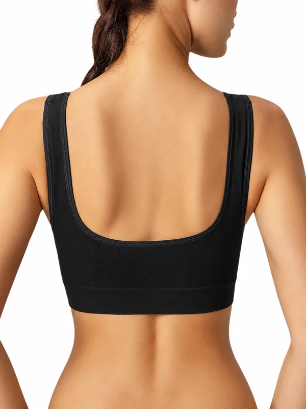 Double-Layer Seamless Bra, Black, model, back