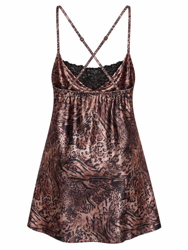 Lace-Trim Animal Print Slip, Leopard Print, studio, back