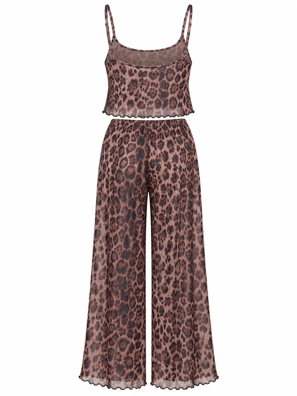 Leopard Print Mesh Cami and Wide-Leg Pants, Leopard Print, studio, back