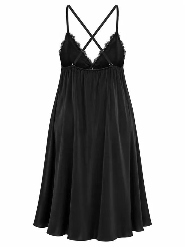 Lace-Trim Mesh Slip, Black, studio, back