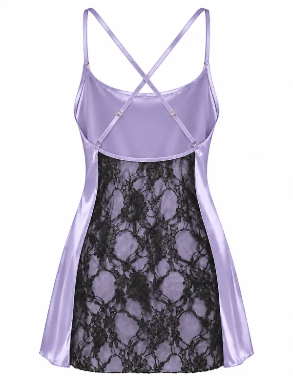 Lace-Back Satin Slip, Light Purple, studio, back