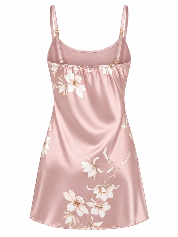 Satin Floral Mini Slip, Light Pink, studio, back