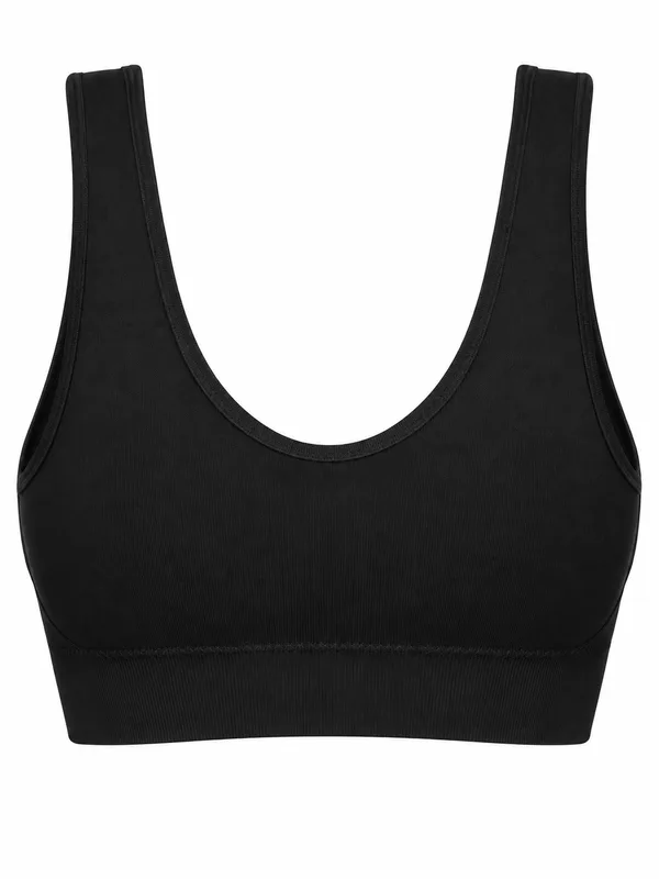 Double-Layer Seamless Bra, Black, studio, back