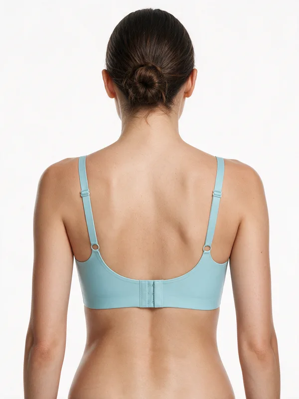 Scallop-Edge Bra, Aqua Blue, model, back