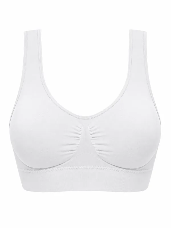 Seamless Scoop-Neck Bra, White, studio, front