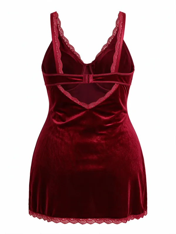 Lace-Up Velvet Slip, Burgundy, studio, back