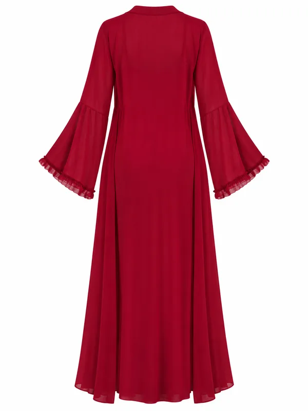 Lace-Back Long Slip Dress, Burgundy, studio, back