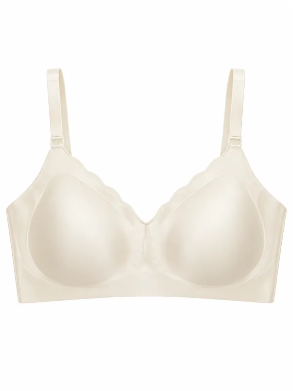 Scallop-Edge Bra, Cream, studio, front