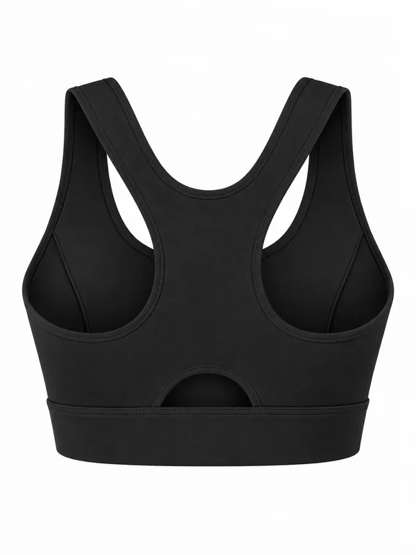 Zip-Front Racerback Sports Bra, Black, studio, back