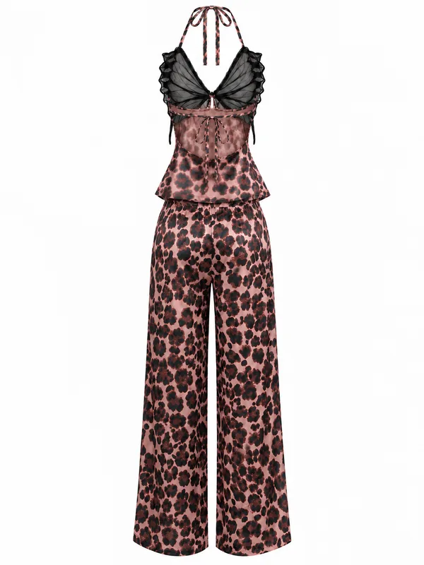Leopard Print Halter Top and Wide-Leg Pants, Leopard Print, studio, back