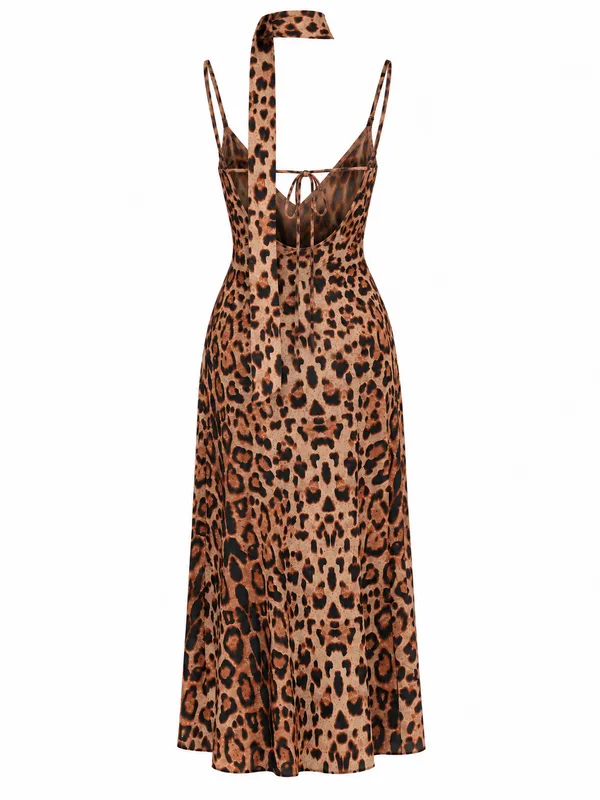 Leopard Print Midi Slip Dress, Leopard Print, studio, back