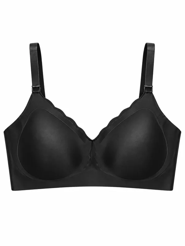 Scallop-Edge Bra, Black, studio, front