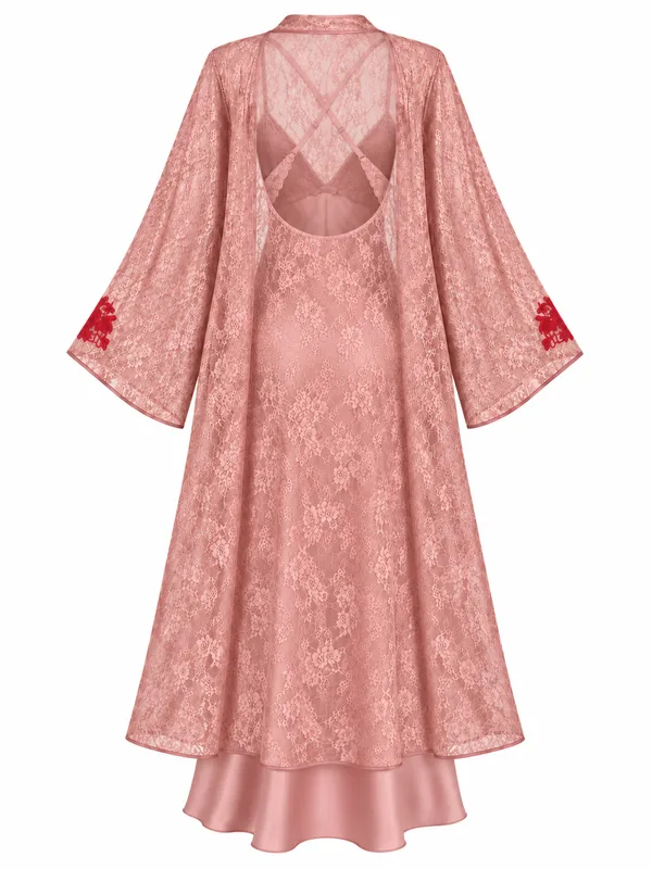 Satin Lace-Trim Slip, Pink, studio, back