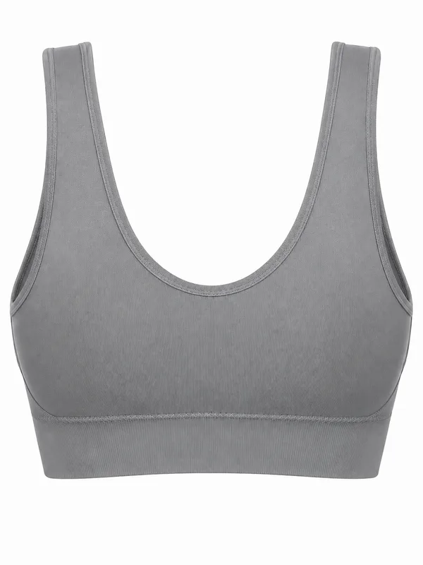 Double-Layer Seamless Bra, Grey, studio, back