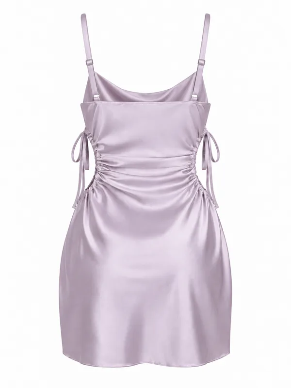 Satin Rhinestone-Strap Slip Dress, Light Grayish Purple, studio, back
