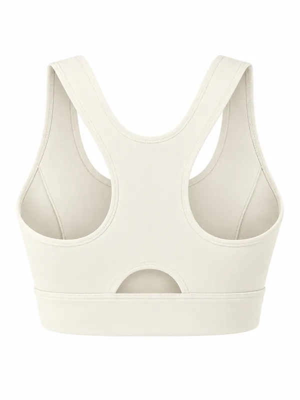 Zip-Front Racerback Sports Bra, Ivory, studio, back