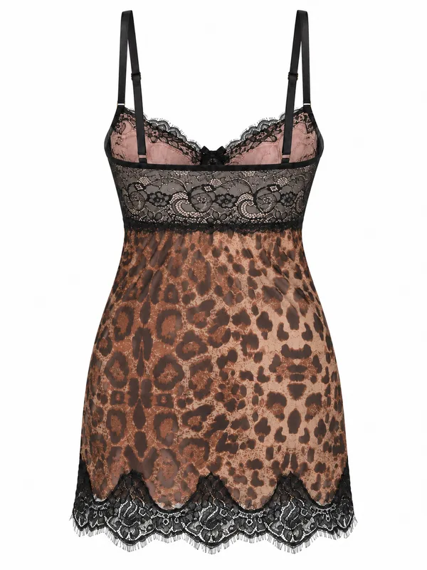 Lace-Trim Leopard Mesh Slip, Leopard Print, studio, back