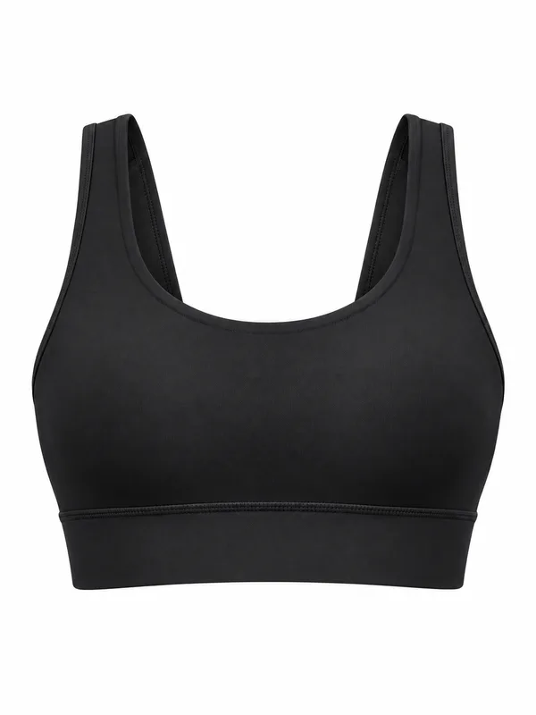 Mesh-Back Racerback Sports Bra, Black, studio, front