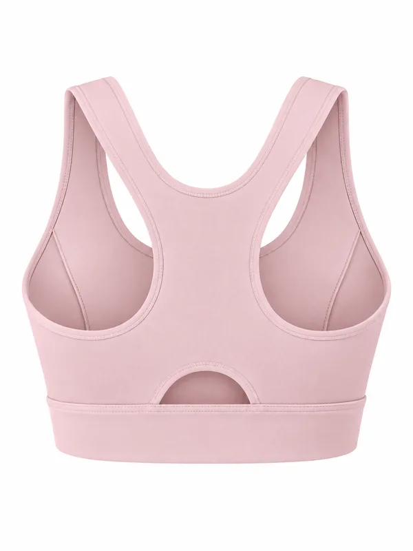 Zip-Front Racerback Sports Bra, Pink, studio, back