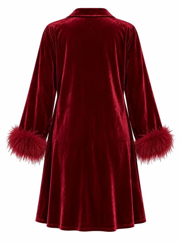 Velvet Lace-Trim Slip, Dark Burgundy, studio, back