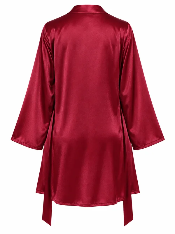 Lace-Trim Satin Slip, Burgundy, studio, back