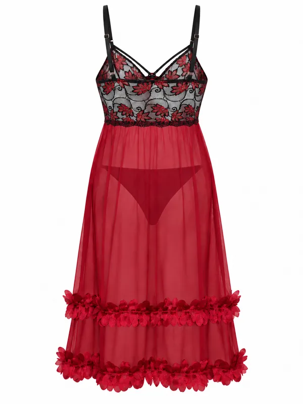 Lace Bodice Mesh Midi Slip, Burgundy, studio, back