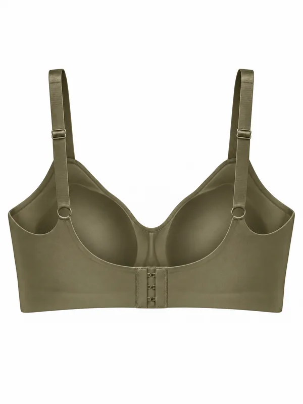 Scallop-Edge Bra, Olive Green, studio, back