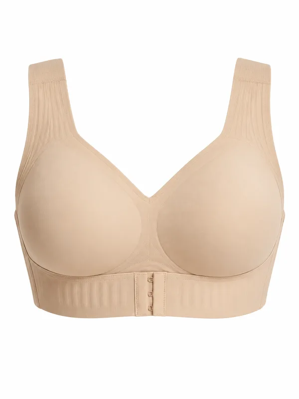 Back-Support Front-Closure Bra, Nude, studio, front