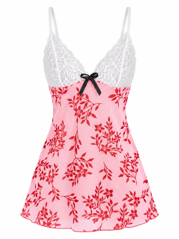Lace Mesh Floral Babydoll, Pink, studio, front