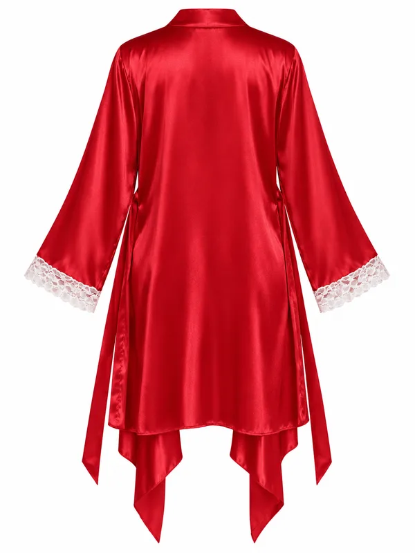 Lace-Trim Satin Babydoll, Red, studio, back