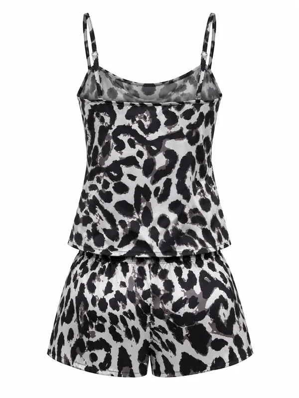 Leopard-Print Satin Cami and Shorts, Leopard Print, studio, back