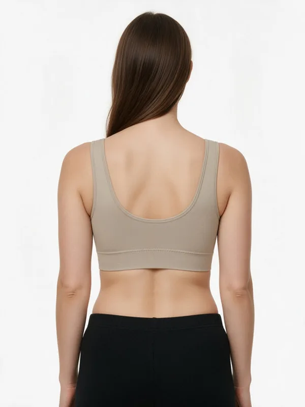 Seamless Scoop-Neck Bra, Nude, model, back